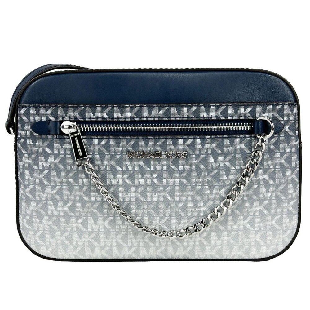 NEW Michael Kors East West Ombre Leather Zip Chain Crossbody Bag Navy Large